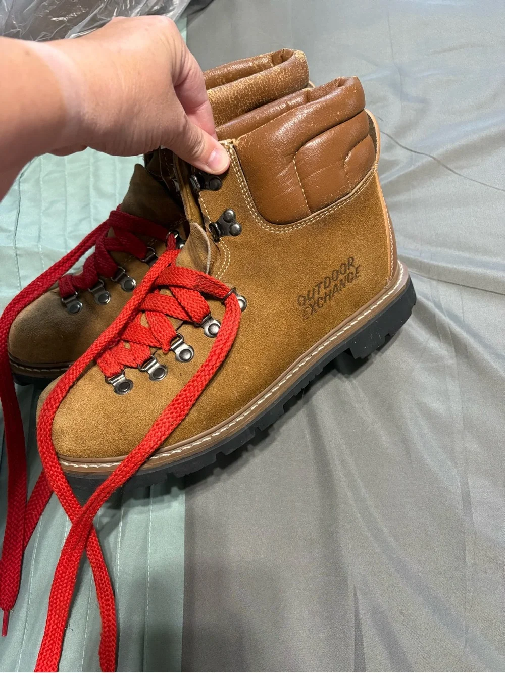 Men's Brown Suede Lace-Up Hiking Boots with Red Laces